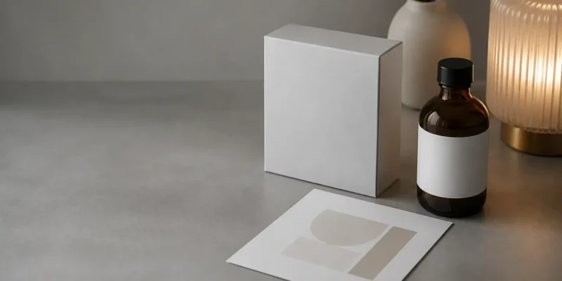 Unbranded product packaging on a neutral surface